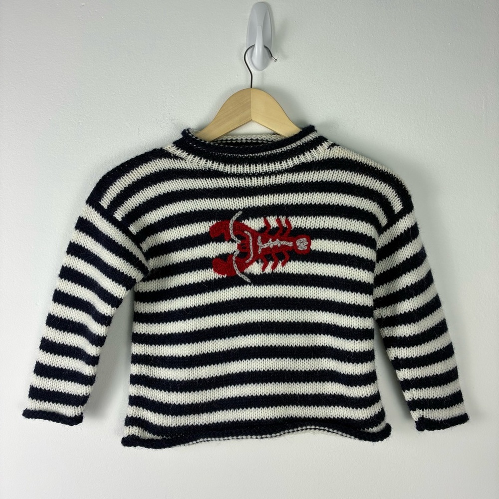 Striped Sweater with Lobster Design alpaca blend nautical size